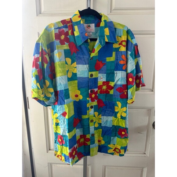 Mango Moon Men's Vintage Hawaiian Geometric Graphic Artsy Floral Shirt M - Picture 2 of 5
